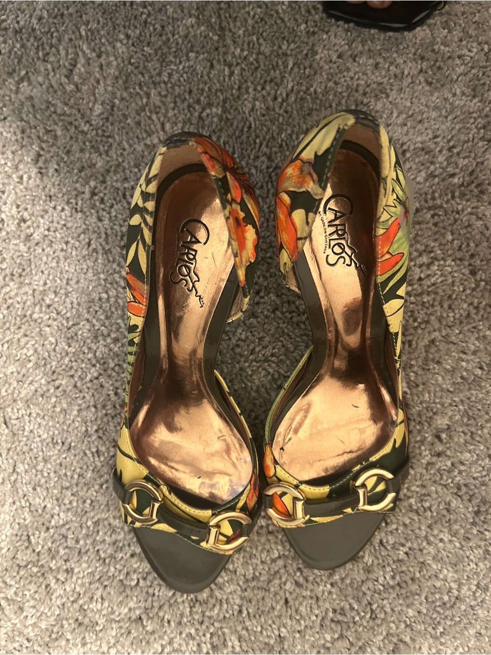 Carlos Floral Peep-Toe Heels in Yellow and Orange
